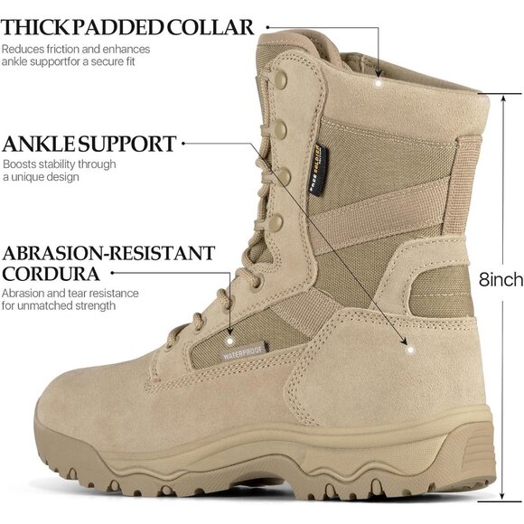 ⚡ Men's Dark Tan Combat Suede Leather Lightweight Military Work Desert Boot - Picture 3 of 8